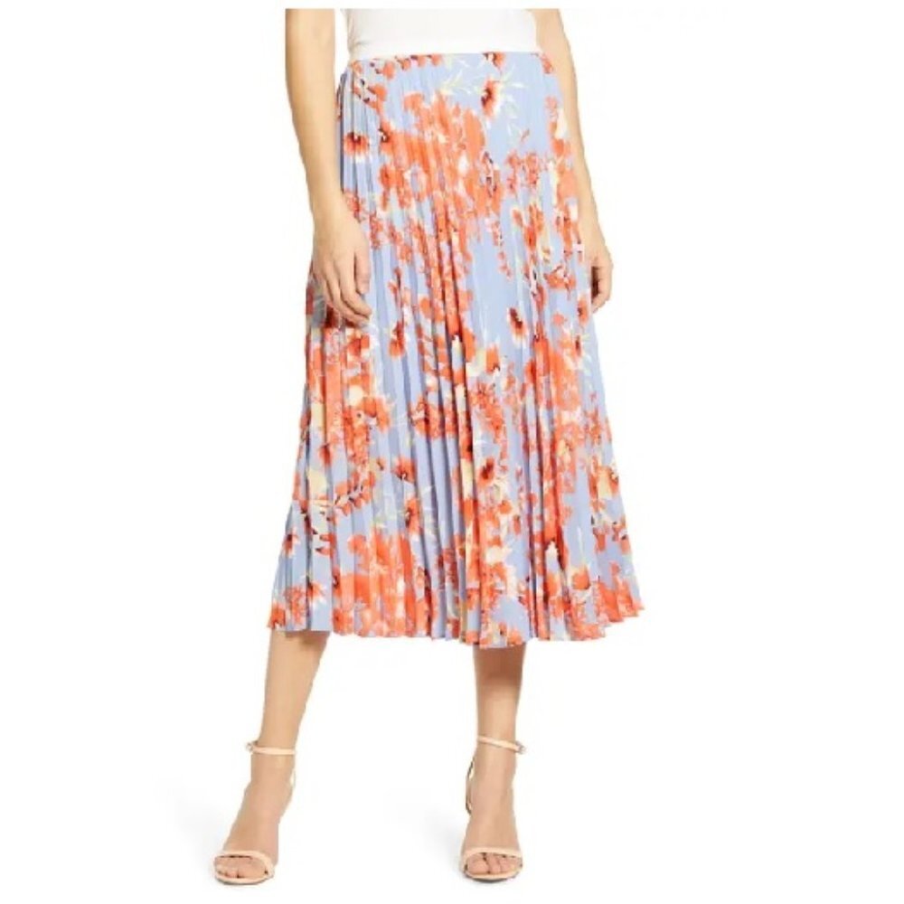 Halogen Printed Pleated Midi Skirt PLUS SIZE